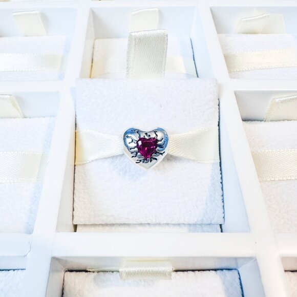 925 Sterling Silver Red Crystal Heart Charm Bead With Love Message Fits Pandora - Picture 1 of 10